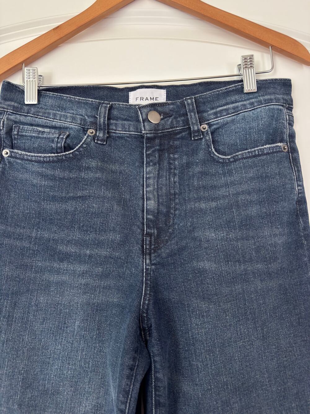 FRAME Le Palazzo Crop Jeans Dark Wash Raw Hem High Rise Wide Leg Size 28